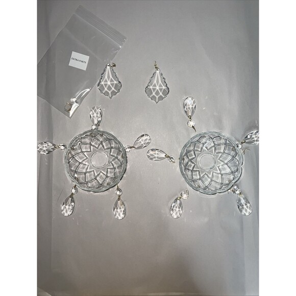Fine Crystal 2 Bobesches W 5 Crystals Each And 2 Larger Crystals Swaraskis